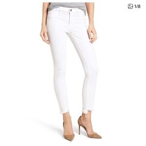 DL1961 Margaux Instasculpt Catalina White Frayed-Hem Ankle Skinny Jeans